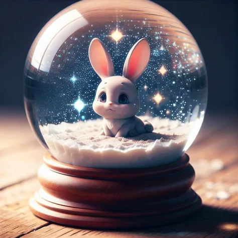 there is a snow globe with a rabbit inside of it