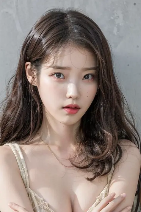 iu, girl, solo, small breasts, (dark hair), close up, (looking at camera), masterpiece, best quality, (photo realistic:1.2)  