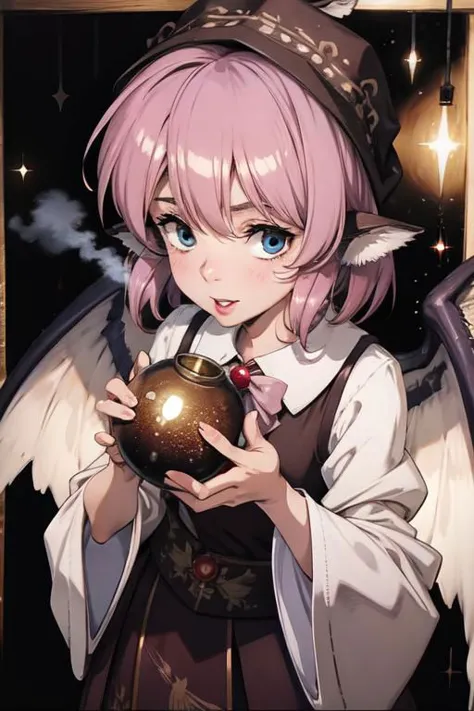 anime girl holding a pot with a candle in it