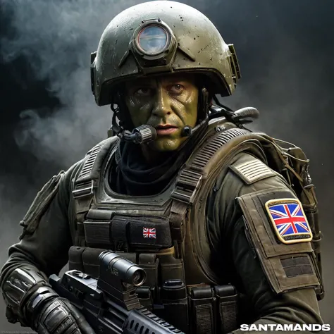 (masterpiece)+, (best quality)+, (intricate detail)+, (realistic)1, (specular reflections)1, (volumetric fog)1, colonial marine from the aliens movie in full combat gear, union jack patch on shoulder, (human face visible)1.2