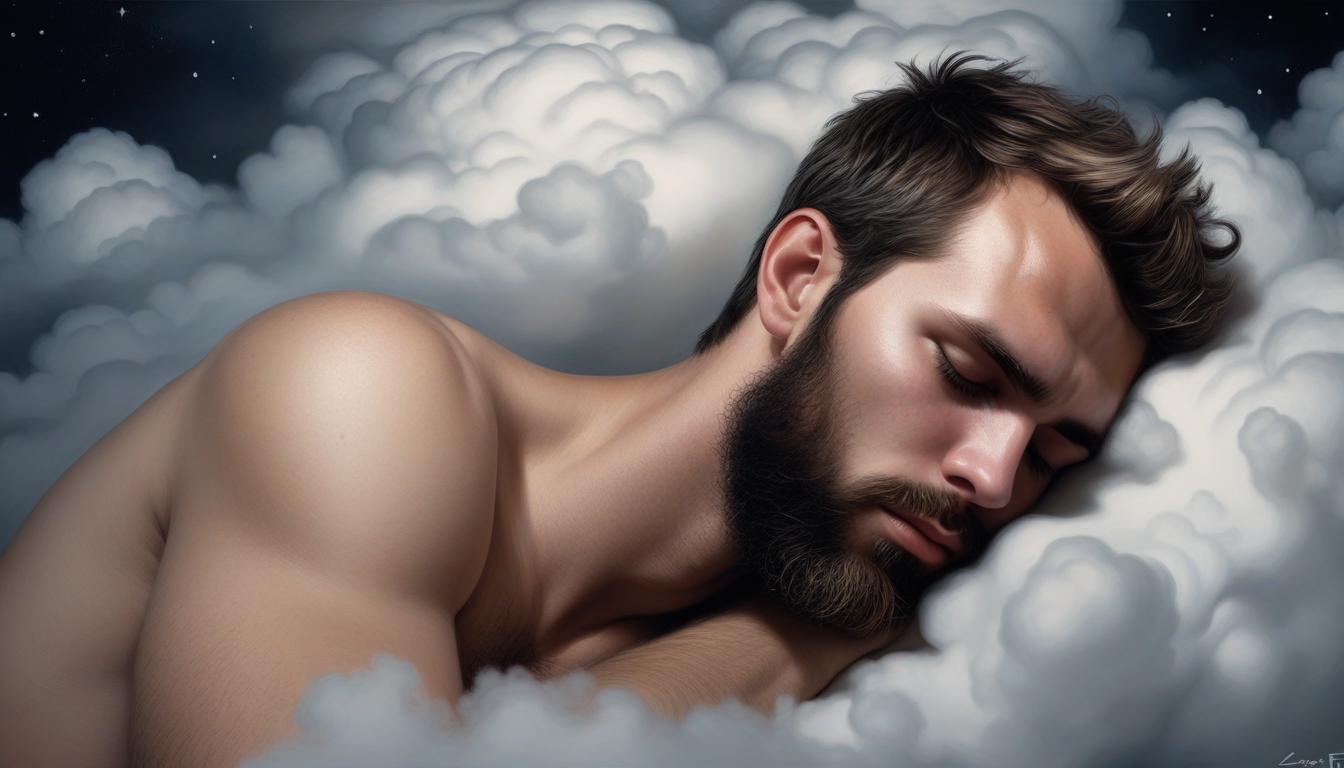 Arafed man sleeping in the clouds with his eyes closed - SeaArt AI