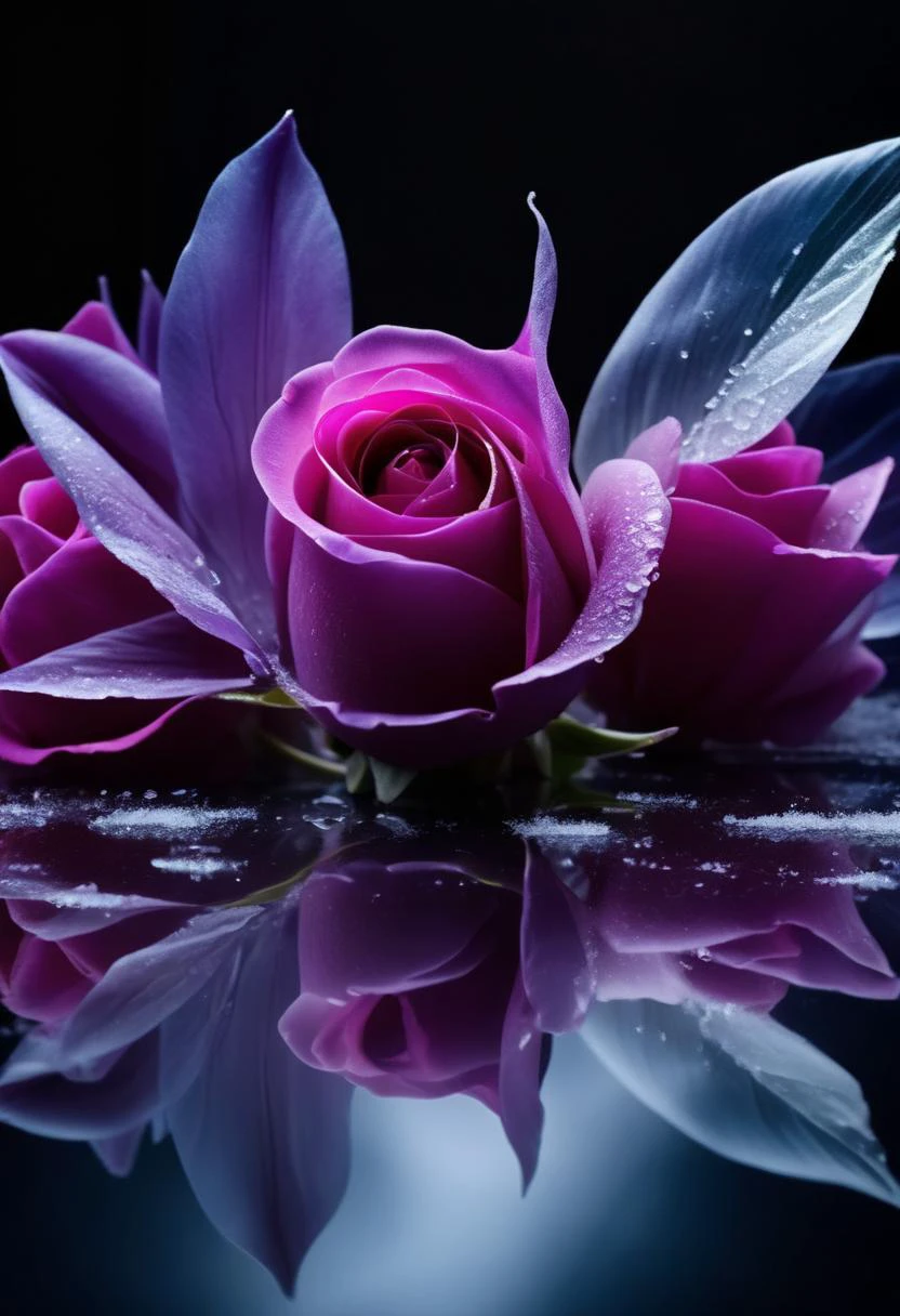 Purple rose with water droplets on the surface of a pool - SeaArt AI