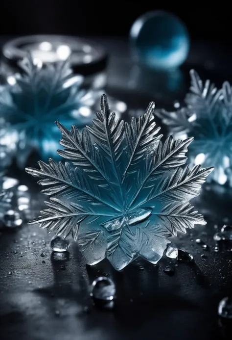 a close up of a bunch of glass snowflakes on a table