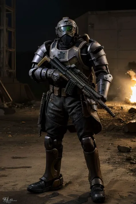 a man in plate armor made from a black non reflective metal, wearing a helmet and (gas mask) and firing an (assault rifle), ((black armor)), holding weapon
masterpiece, best quality, ((adult)), extremely detailed face, perfect lighting, 1boy, solo, photorealistic, hi res, hyperdetailed, ultrarealistic, ((cowboy shot)), ((action pose)),
male, powersuit,1boy, solo, no face, (helmet), knight, , armor, assault rifle, ruanyi0300,armor,assault rifle,belt,gloves,goggles,holding weapon,m4 carbine,mecha,robot,holding gun,