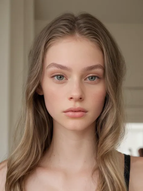 a woman with long hair and a black top posing for a picture