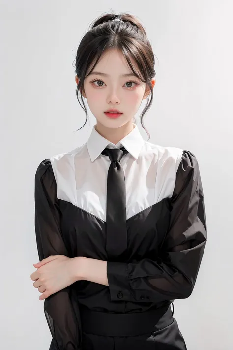 1girl, black  formal shirt,white background,   <lora:mmabelzz-02:1>