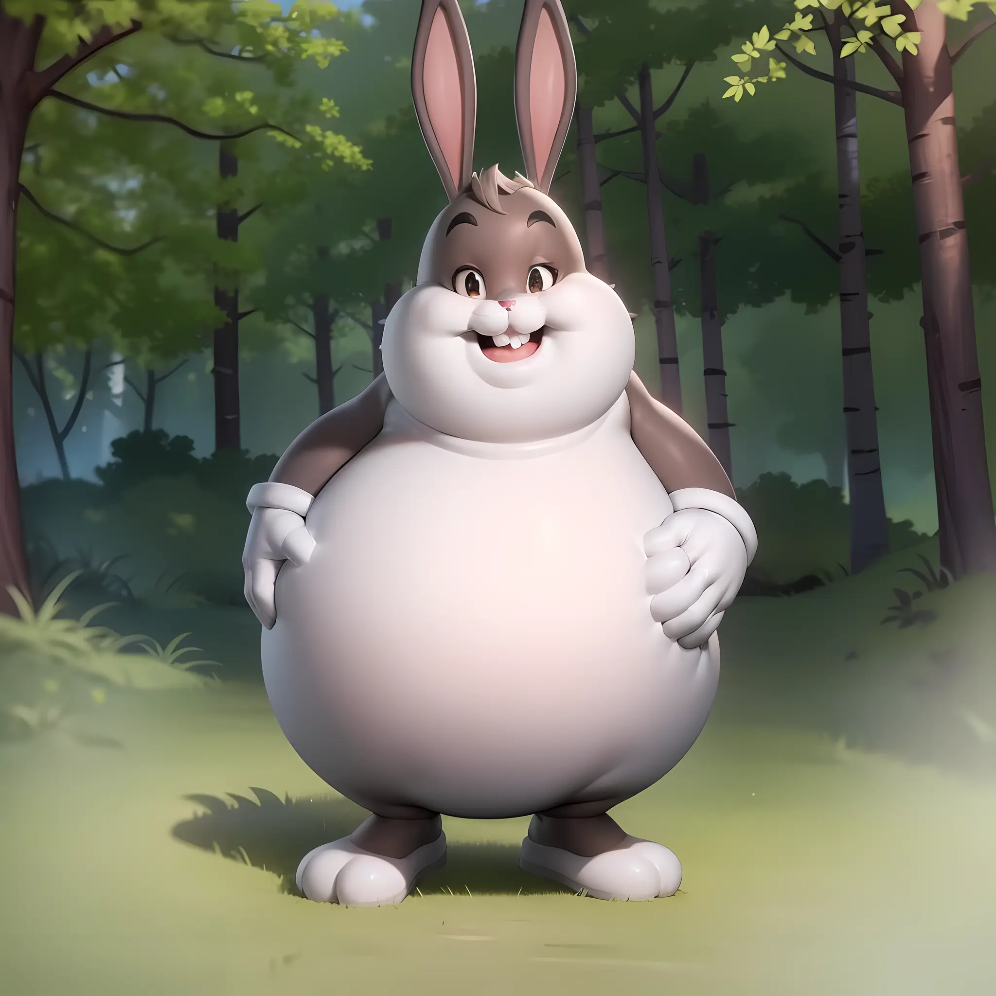 A close up of a cartoon bunny standing in a forest - SeaArt AI