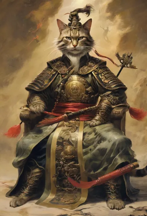 ancient chinese cat general, <lora:20240322-1711051399194:0.8>