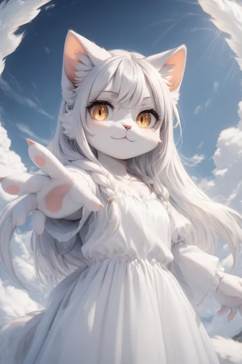 a close up of a person with a cat ears and a dress