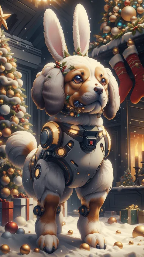 ChristmasDecorativeStyle dog body <lora:ChristmasDecorativeStyle:0.6> dog body, bunnytech dog body fluffy scifi <lora:BunnyTech-20:0.6>dog body, (Masterpiece:1.3) (best quality:1.2) (high quality:1.1)