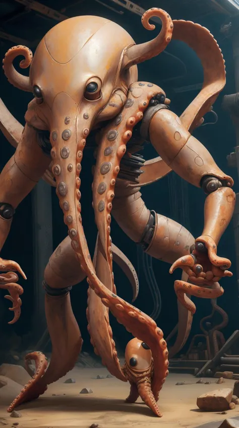 BarbieCore octopus <lora:BarbieCore:0.6> octopus, oxidetech rusty steel scifi octopus <lora:OxideTech-20:0.6>octopus, (Masterpiece:1.3) (best quality:1.2) (high quality:1.1)