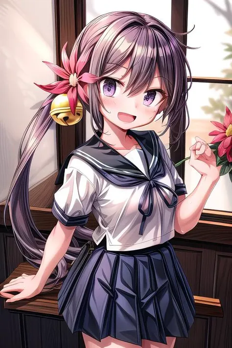 anime girl with long hair and a flower in her hand