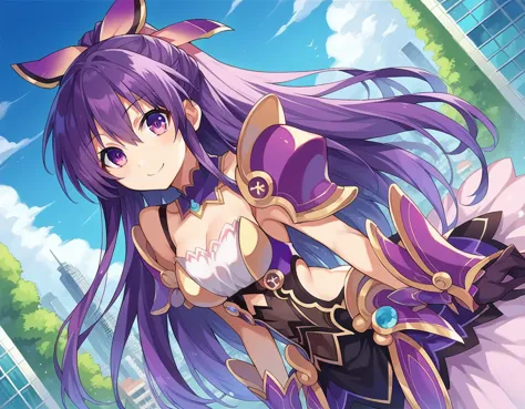 a close up of a anime character with long purple hair