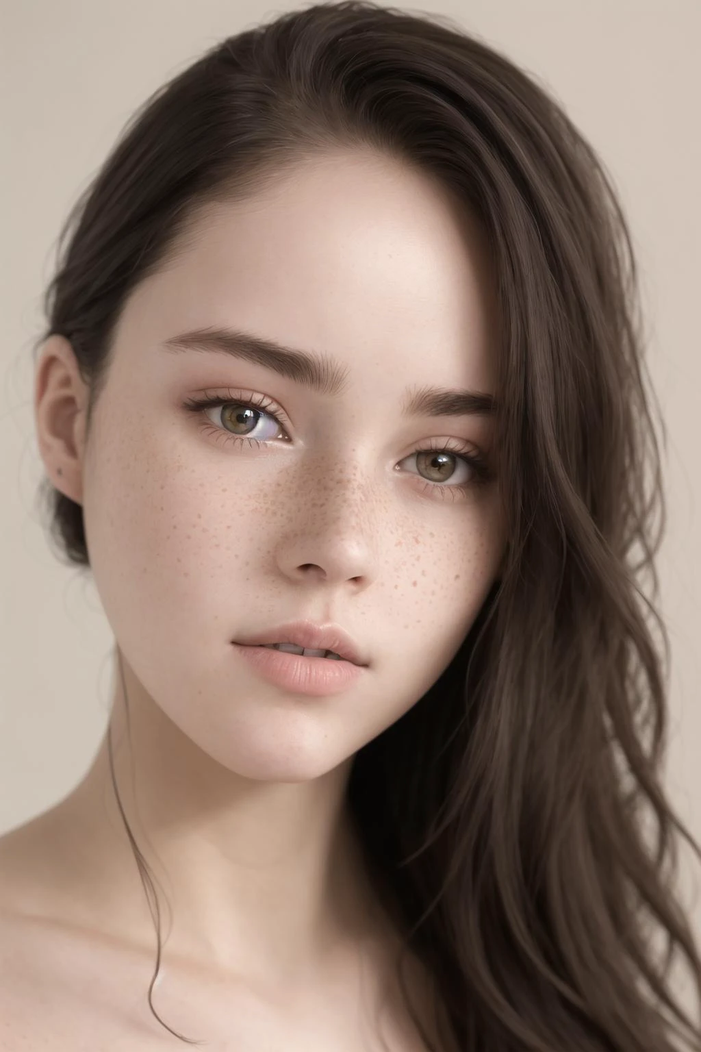 professional, masterpiece, 8k, hyper-realistic 3/4 body portrait of a (naked:1.4) 20yo cute Irish girl,  (black hair),  pale skin, midnight eyes, (looking shy:1.3), (freckles:1.1), detailed face, detailed skin, photography, hq, photorealistic   