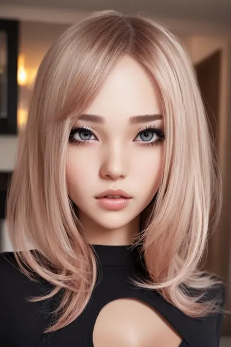 beautiful girl, woman, solo, sexy body, (cute:1.3), (([slip], [Rose gold hair], [half-up half-down hairstyle])), realistic, (cut...