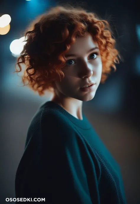 a 18 year Old supercute girl with natural red short curly hair, looking at viewer, photo in the style of Alessio Albi, cinematic...