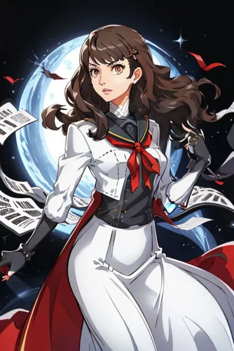 brown hair
brown eyes
persona 5
white_robe
white clothes
delinquent
solo