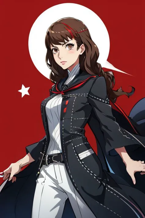 brown hair
brown eyes
persona 5
white_robe
white clothes
delinquent
solo