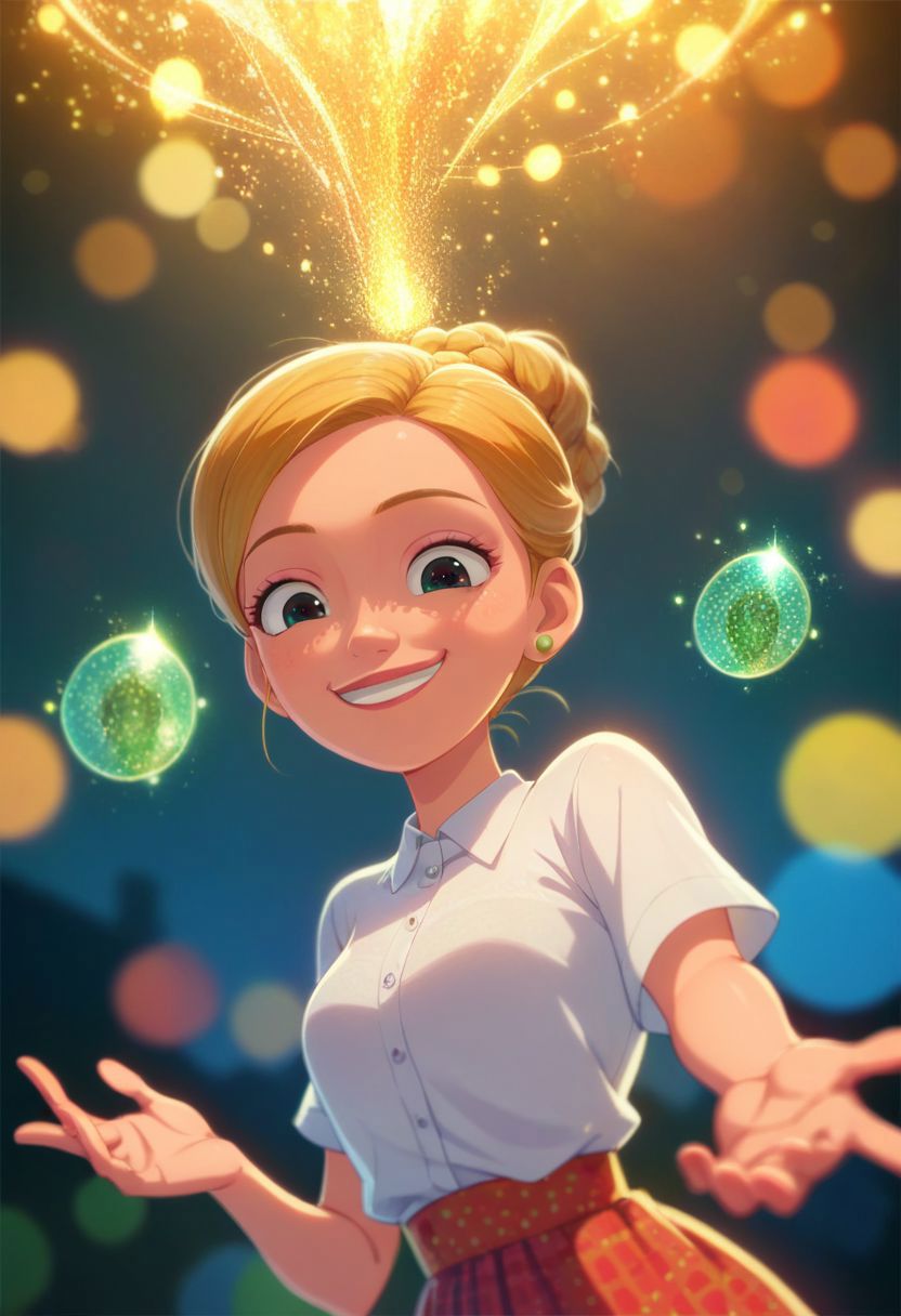 A cartoon girl with a light up head and a dress shirt - SeaArt AI