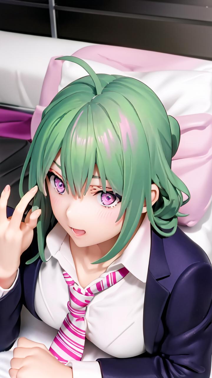 Anime - style image of a woman with green hair and a tie - SeaArt AI