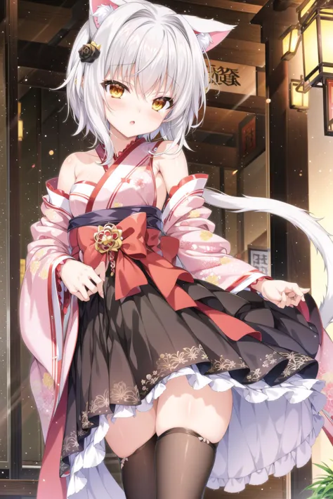 Koneko Toujou (DXD), 1girl, cat ears, blush, kimono, standing