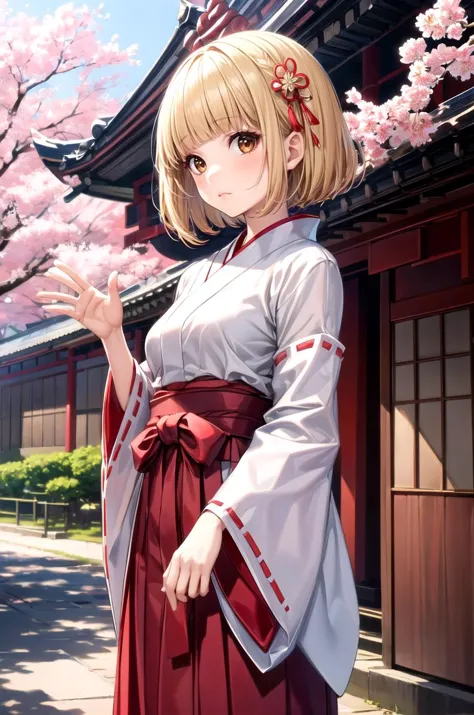 anime girl in kimono outfit standing in front of a building