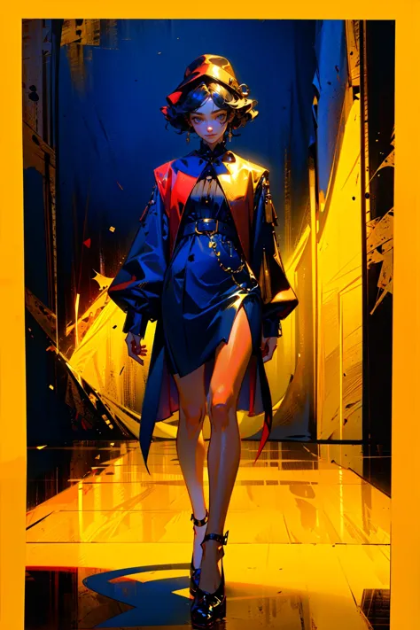 ((best quality, masterpiece, absurdres, super-resolution)) 1girl,fashion runway , yellow, black, red, blue <lora:PRIMARY-CORE_v1.0:1>