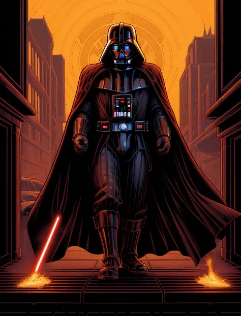 cinematic art by (dan mumford:1.3) style,(close up:1.1) how does darth vader like his toast? on the dark side.,exquisite anatomy...