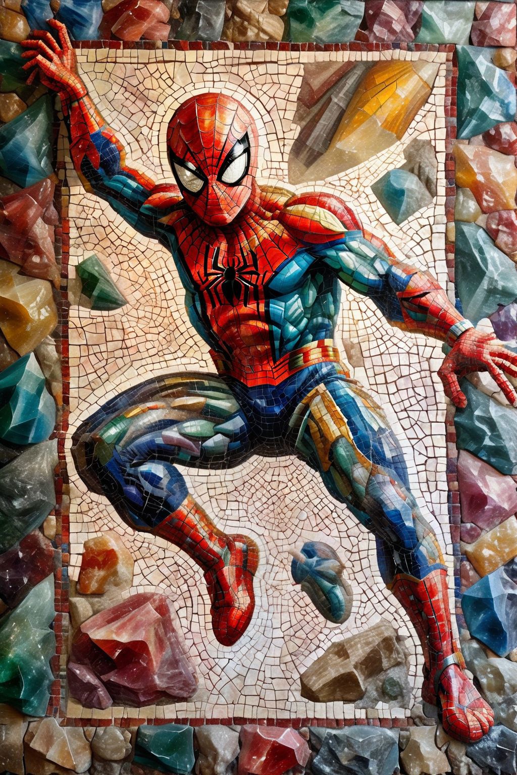 Arte del mosaico del hombre araña por el artista michael moore - SeaArt AI