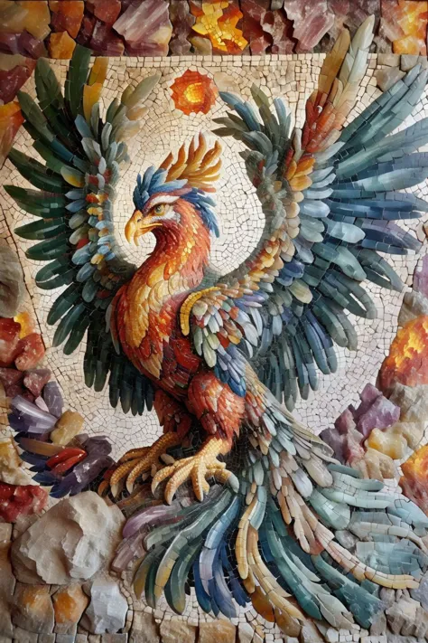 <lora:ral-ntrgmstn-sdxl:0.9>,<lora:Roman_Mosaic:0.8>,a highly detailed pastel oil painting of ral-ntrgmstn roman mosaic of phoenix,, (masterpiece, best quality, high quality, highres, ultra-detailed),