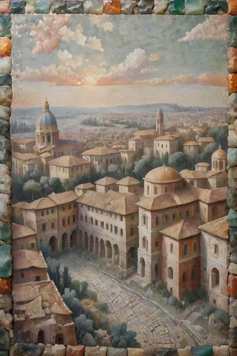 <lora:ral-ntrgmstn-sdxl:0.9>,<lora:Roman_Mosaic:0.8>,a highly detailed pastel oil painting of ral-ntrgmstn roman mosaic of citys...