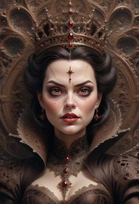 masterpiece, intricate details, digital painting of a evil queen, angry face, chocolate brown theme , dollstyle  <lora:Fractal_Fusion:0.8> fractal, complex