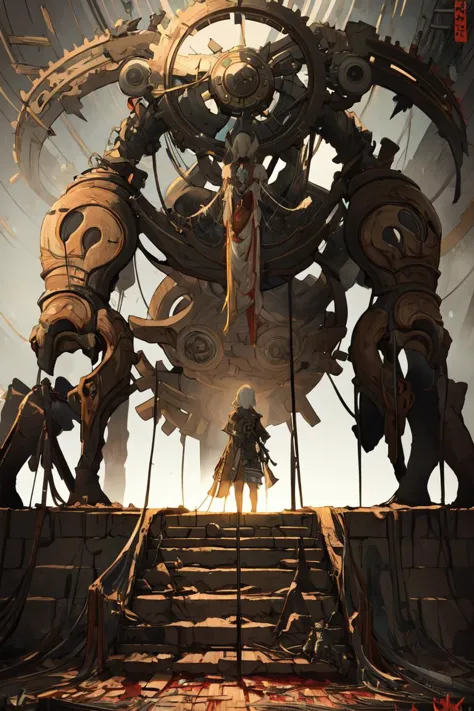 a man standing on a staircase next to a giant robot