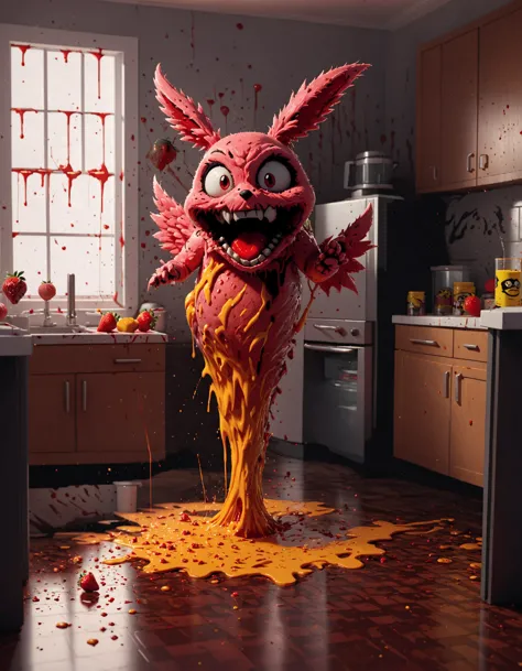 wings, pokémon creature falls into a blender, strawberry, banana, peaches, water splashes, liquid splatter, ink splotches, ultra sharp, masterpiece, official art, horror scene, specular highlights, kitchen scene, graphic advertisement in a magazine, extreme mess, extreme light and shadow, detailed eyes, furry, anthro, octane render, panic, cinematic lighting, cinematic angle, masterblender, best blender, RIP crayon, looney tunes acme blender, <lora:CarbieBlenderXL:0.8>