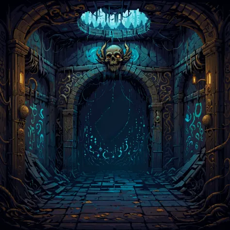 Inside the crumbling structure of the Esoteric Order of Dagon, where unseen voices whisper from the dark corners among strange, aquatic symbols etched into the walls.