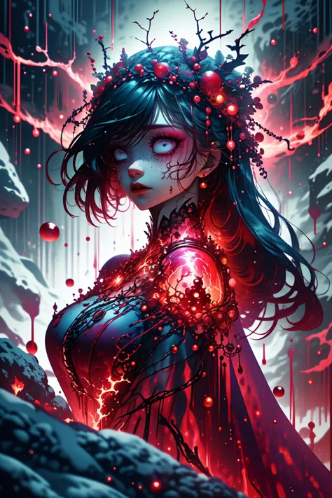 (Acclaimed Digital Artwork:1.3) of (Graphic novel:1.3) a photo of a woman, freckles, detailed eyes, pink eyes, large breasts, blush, makeup, lightning, <lora:edgRageAura:0.85> red, aura, edgrageaura, glowing <lora:Constricted Pupils5:0.9> constricted pupils, small pupils <lora:constricted_pupils_v0.2a:0.9> constricted pupils <lora:ral-lava:0.2> ral-lava <lora:wrenchsjoyfuljingle:0.8> wrenchsjoyfuljingle, gown, reindeer antlers, red dress, jewelry, christmas lights, christmas wreath,CGSociety,ArtStation,(Mono Color:1.3), <lora:LCM_LoRA_Weights_SD15:1>