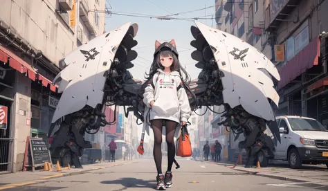 giganticboosterwings, 1girl, long hair, black hair, animal ears, pantyhose, hood, hoodie, very long hair, standing, looking at viewer, long sleeves, white footwear, white hoodie, hood down, outdoors, black pantyhose, red eyes, shoes, closed mouth, bangs
<lora:giganticmechanicalwingsv3:1>