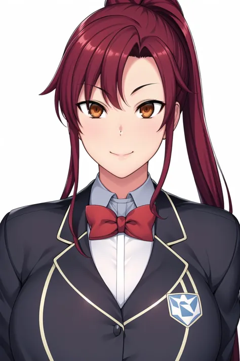 a woman with red hair and a bow tie wearing a suit