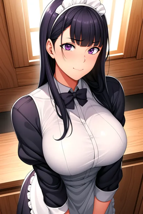 a cartoon image of a maid with a bow tie and a white shirt