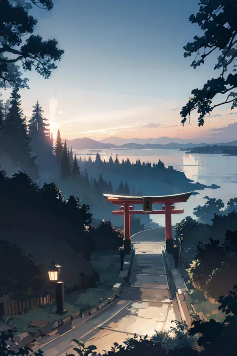 masterpiece,highres,best quality,torii,scenery,outdoors,nature,1girl,<lora:torii_red-wasabiya:1>,solo,landscape,