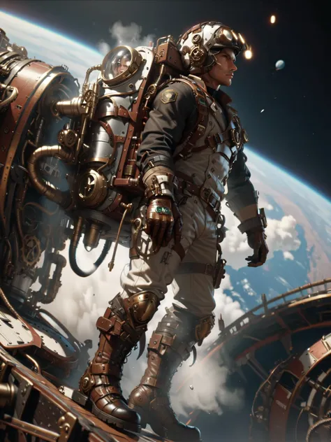 a close up of a person in a space suit standing on a platform