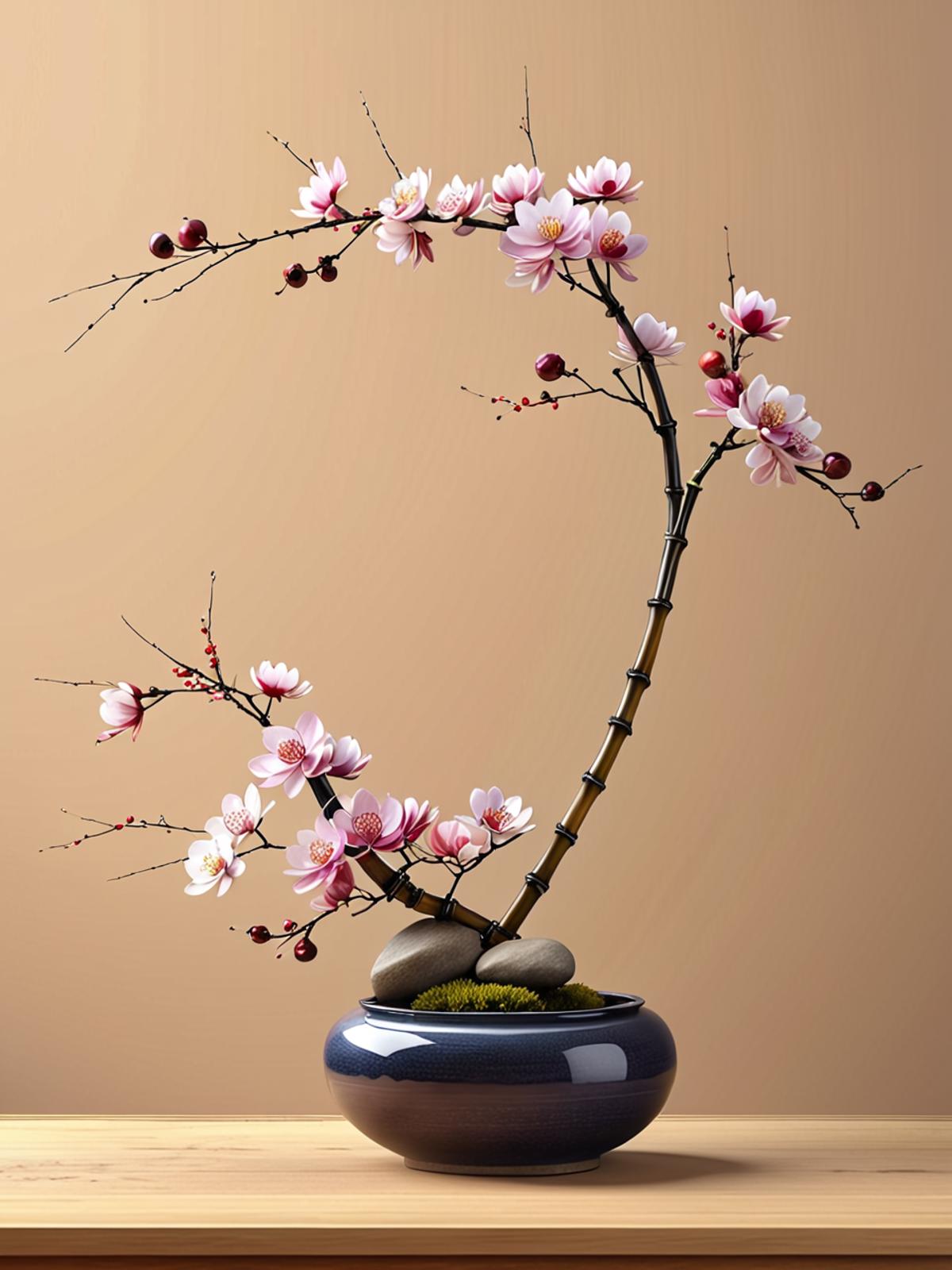 A close up of a vase with a flower on a table SeaArt AI