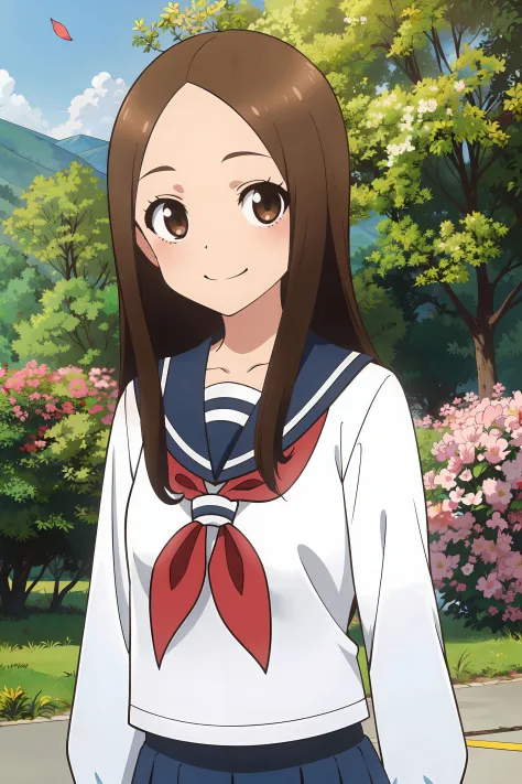 <lora:Takagi_San:0.7>,takagi_san, 1girl, long hair,((white school shirt)), brown hair, part bangs, brown eyes, white serafuku, s...