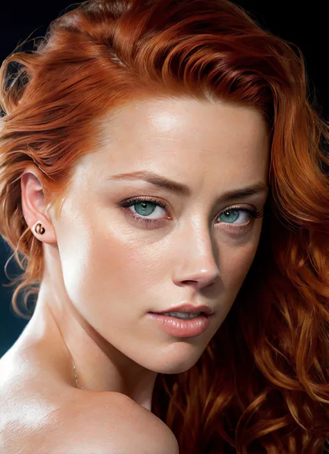 a close up of a woman with red hair and piercings