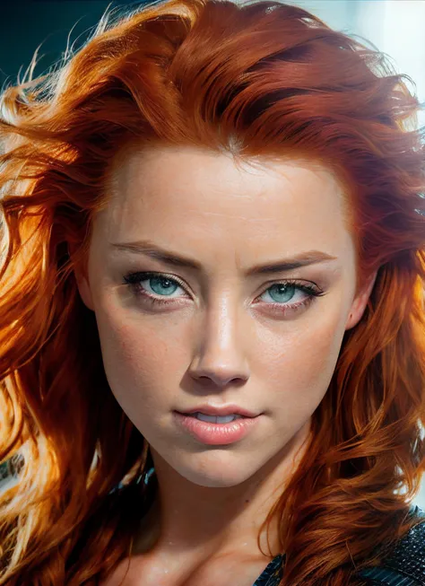 portrait of Amber Heard, redhead, mera, epic (photo, studio lighting, hard light, sony a7, 50 mm, matte skin, pores, colors, hyperdetailed, hyperrealistic), <lyco:Amber Heard:1.0>