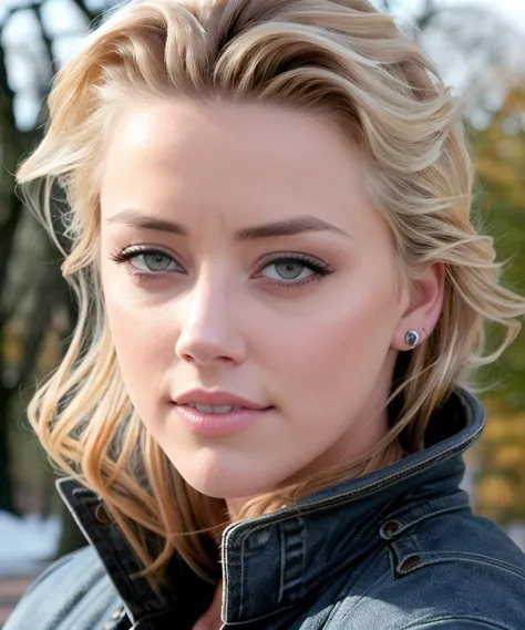 a close up of a woman with a jacket on posing for a picture