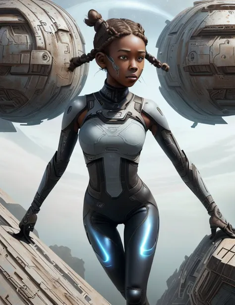 <lora:OxideTech:1.0> OxideTech female Astronaut, Dimension-hoppers- Clad in shimmering, multidimensional attire that shifts hues and patterns., Young adult, Stacked, African, Light brown eyes, Small Ears, Narrow Nose,     Rectangular face shape, Well-propo...