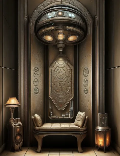 <lora:OxideTech:1.0> OxideTech Alien Intrusion Detection Center, Closet Organizers,Wall Sconce,Hand Soap,Picture Frames, Stained Glass Tapestry Weave tapestry, Ethanol or Bioethanol Fireplace, Table Lamps, sci-fi, sci-fi