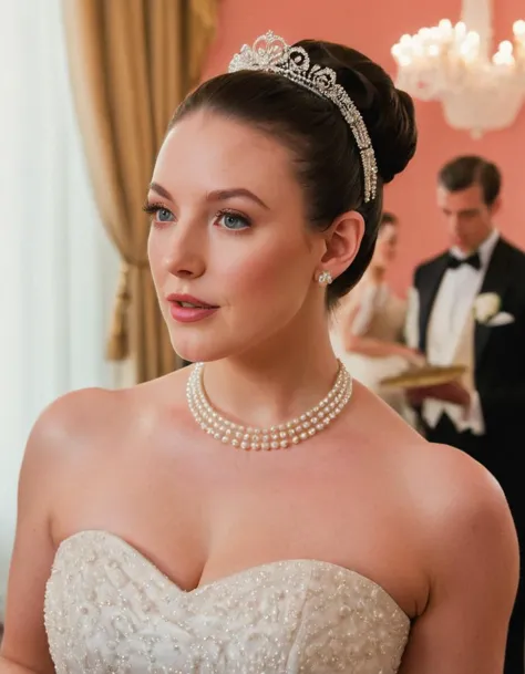 angelawhite ,In the grand ballroom of a historic estate, with crystal chandeliers and elegant waltzers, a cinematic photo captur...