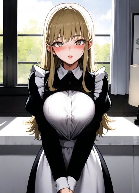 anime character dressed in maid outfit sitting on a window sill